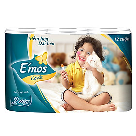 Giấy Vệ Sinh E'Mos Classic Xanh 2 Lớp (Lốc 12 Cuộn)