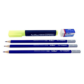 Combo Dụng Cụ Học Sinh Artline Bút Chì - Gôm - Bút Dạ Quang