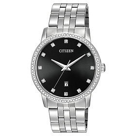 Đồng Hồ Citizen Nam Đính Đá Swarovski Dây Kim Loại Pin-Quartz BI5030-51E - Mặt Đen (40mm)