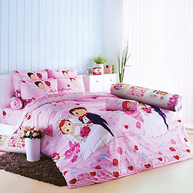 Bộ ga trải giường Toto 264 màu hồng họa tiết đám cưới