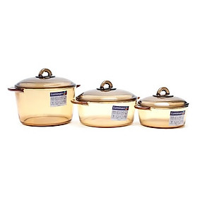 Mua Bộ 3 Nồi Thủy Tinh Luminarc Amberline  LR2040 (New Design) – 1L + 2L + 3L
