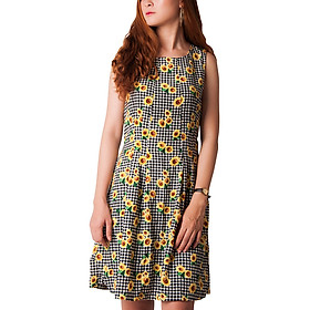 Đầm xòe họa tiết caro hoa Carita BW0019