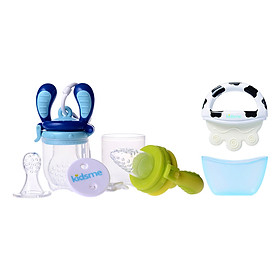 Combo Đồ Dùng Ăn Uống Cho Bé Kidsme: Bộ Túi Nhai Chống Hóc Kidsme Dành Cho Bé Từ 6 Tháng Tuổi Trở Lên + Dụng Cụ Làm Dịu Nướu Icy Moo Moo Kidsme 9655 – Xanh Biển