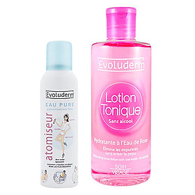 Combo Evoluderm CBHHXK: Nước Hoa Hồng Giữ Ẩm Evoluderm (250ml) + Nước Xịt Khoáng Evoluderm (150ml)