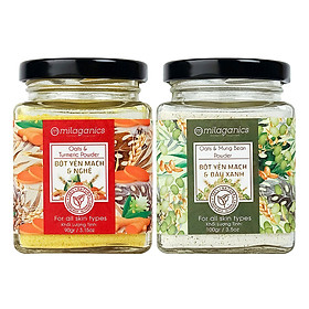 Combo 2 Bột Hũ Milaganics Dưỡng Da: Yến Mạch Nghệ (90g) + Yến Mạch Đậu Xanh (100g)