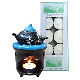 Combo Đèn Xông Tinh Dầu Nến Hình Ấm Milaganics + Nến Tealight (Hộp 10 Viên)