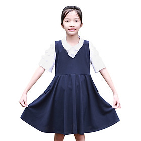 Set Áo Sơ Mi Và Đầm Xòe Thắt Nơ Bé Gái Cirino DB_A_NƠ_XA – Xanh Đen