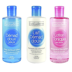 Combo Nước Hoa Hồng + Tẩy Trang Mắt Môi + Sữa Rửa Mặt Tẩy Trang Evoluderm (250ml)