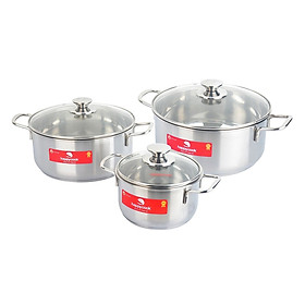 Bộ 3 Nồi 3 Đáy Nắp Kính Happy Cook EL06CRY