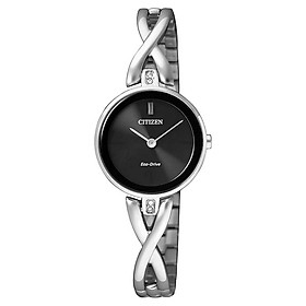 Đồng Hồ Citizen Nữ Đính Đá Swarovski Dây Kim Loại Máy Eco-Drive EX1420-84E - Mặt Đen (23.3mm)