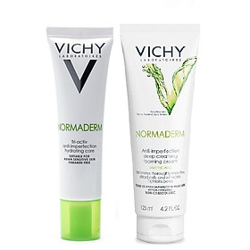 Combo Kem Ngày Giảm Mụn, Bóng Dầu Vichy Normaderm 30ml + Sữa Rửa Mặt Ngăn Ngừa Mụn, Se Lỗ Chân Lông Vichy 125ml