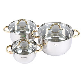 Mua Bộ 3 Nồi Inox Liên Doanh 5 Lớp Đáy Từ Kangaroo KG864