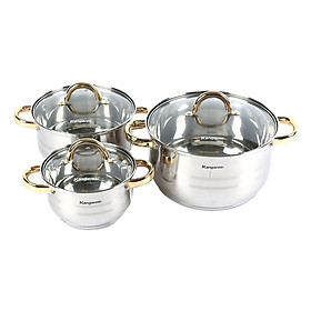 Mua Bộ 3 Nồi Inox Liên Doanh 5 Lớp Đáy Từ Kangaroo KG865
