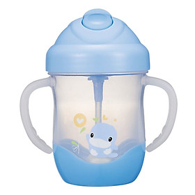 Bình tập uống ống hút có tay cầm kuku duckbill - nhựa pp cao cấp - 200ml - xanh