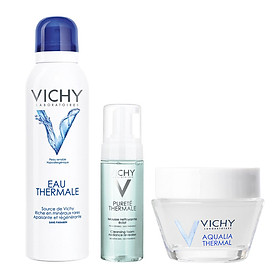 Bộ 3 SRM Dạng Mút 50ml + Gel Dưỡng Ẩm Aqualia 15ml + Nước khoáng 150ml Vichy