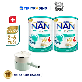Bộ 2 lon Sữa bột NAN OPTIPRO PLUS 4 Nestle Bé 2-6 tuổi 1500g/lon Giúp tiêu hóa tốt