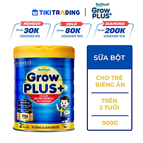 Sữa Bột Nutifood GrowPLUS+ Biếng Ăn (Xanh) 2+ Lon 900G - Tăng cân khoẻ mạnh