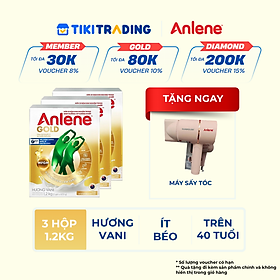 Combo 3 Sữa Bột Anlene Gold Hương Vanilla (Hộp giấy 1200g) - Tặng máy sấy tóc