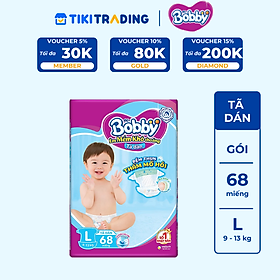 Tã Dán Bobby Siêu Mỏng Thấm Gói Siêu Lớn L68 (68 Miếng)