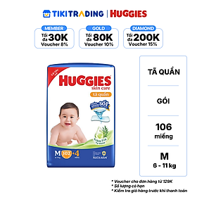 Tã/bỉm quần Huggies Skin Care Mega Jumbo M102+4 miếng với tràm trà dịu da