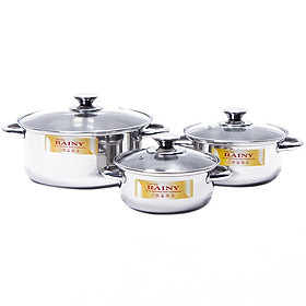 Bộ 3 Nồi 1 Đáy Rainy RN06K Nắp Kính
