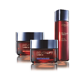 Bộ 3 Sản Phẩm Ngăn Ngừa Lão Hóa Revitalift Laser X3 - Ngày + Đêm + Nước Hoa Hồng L'oreal