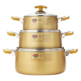Bộ 3 Nồi Anod Vung Kính Sunhouse SH8834 Màu Vàng (18cm, 22cm, 26cm)