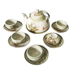 Bộ Bình Trà Dẹt Hình Cánh Chuồn Gốm Sứ Bát Tràng T726