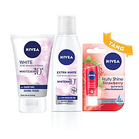 Combo Sữa Rửa Mặt Và Nước Hoa Hồng Trắng Da 5 Trong 1 Nivea - Tặng Kèm 1 Son Dưỡng Nivea