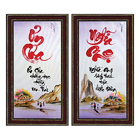 Tranh thư pháp bộ đôi Ơn Cha Nghĩa Mẹ (38 x 68 cm) Thế Giới Tranh Đẹp