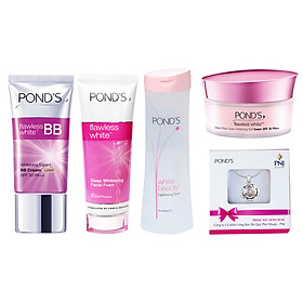 Bộ Sản Phẩm SRM Flawless White 100g + Kem Dưỡng Trắng Da Dewy Rose SPF30 50g + Nước Hoa Hồng 150ml + BB Cream 25g Pond's