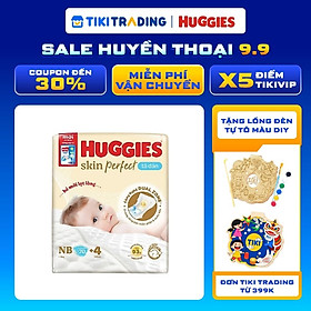 Tã/bỉm dán sơ sinh Huggies Skin Perfect NB 70+4 miếng với 2 vùng thấm giảm kích ứng da
