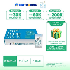 Thùng 48 hộp sữa tươi tiệt trùng TH True Milk  ít đường 110ml