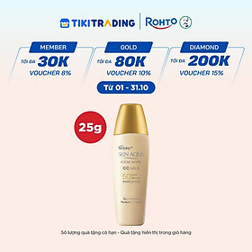 Kem chống nắng Skin Aqua trang điểm tạo nền trắng mịn & đều màu dạng sữa Sunplay Skin Clear White CC Milk SPF 50, PA++++ 25g