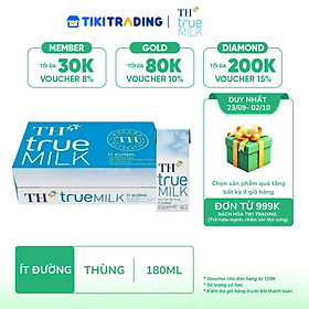 Thùng 48 hộp sữa tươi tiệt trùng TH True Milk  ít đường 180ml