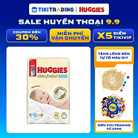 Tã/bỉm dán sơ sinh Huggies Skin Perfect S 54+4 miếng với 2 vùng thấm giảm kích ứng da