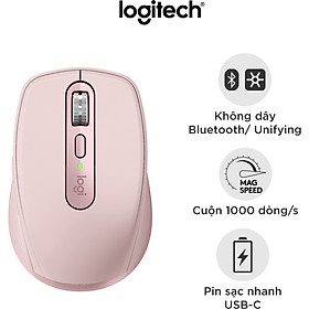 Chuột không dây Bluetooth Logitech MX Anywhere 3 - nhỏ gọn, kết nối 3 thiết bị, cuộn siêu nhanh, sạc nhanh USB-C, có bản cho Mac - Màu hồn