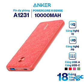 Mua Pin Sạc Dự Phòng Tích Hợp Cổng USB Type-C In/Out Hỗ Trợ Power Delivery PD 18W Anker PowerCore III Sense 10K 10000 mAh - A1231 - Hàng Chính Hãng - Mặt Vải (Màu