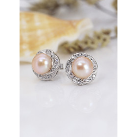 Bông Tai Nữ | Bông Tai Bạc Nữ Ngọc Trai Thiên Nhiên Thật 100% B1304 Cam, Kích Thước Hạt 8 ly - Bảo Ngọc Jewelry - tikinow - sinhnhattiki10tuoi