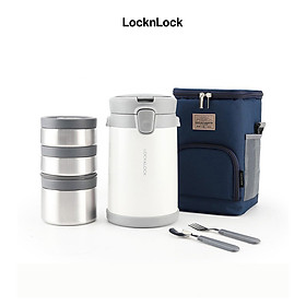 Bộ Hộp Cơm Giữ Nhiệt Lock&Lock Easy Carry 2L LHC8039 Có Túi (1 Hộp 720ml, 2 Hộp 420ml Kèm 1 Bộ Muỗng Và Nĩa)