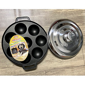 Mua Chảo Bánh Khọt Gang Chống Dính Cao Cấp Dragon Loại 8 Lỗ ( Nắp Inox Dày Dặn)