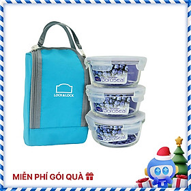 Mua Bộ Túi Hộp Cơm Thủy Tinh Chịu Nhiệt 4EA Lock&Lock LLG821BS3 (380ml / Hộp) - Xanh Dương