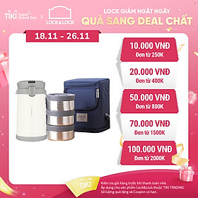 Bộ Hộp Cơm Giữ Nhiệt Lock&Lock Easy Carry 2L LHC8039 Có Túi (1 Hộp 720ml, 2 Hộp 420ml Kèm 1 Bộ Muỗng Và Nĩa)