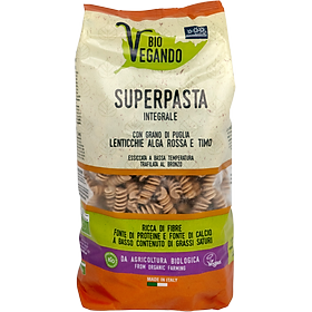 Nui xoắn lăng đỏ tảo đỏ nguyên cám hữu cơ Sottolestelle 500g Organic Fusilli with red lentils, red seaweed