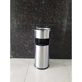 Thùng Rác Inox Có Gạt Tàn Hình Trụ Tròn Bên Trên Có Gạt Tàn Bên Trong Có