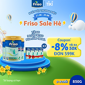 Combo 3 lon sữa Bột Friso Gold 4 850g (Dành Cho Trẻ Từ 2 - 6 Tuổi) + Tặng 3 lốc RDT 180ml