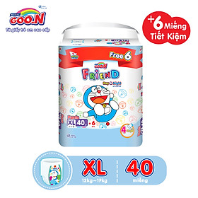 Tã Quần Goon Friend Doremon Mới Gói Cực Đại XL40 (12kg ~ 17kg) + Tặng thêm 6 miếng tiết kiệm hơn (pack mới)