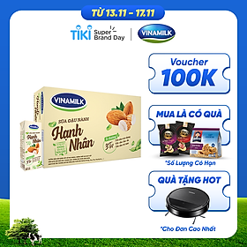 THÙNG SỮA ĐẬU NÀNH VINAMILK HẠT HẠNH NHÂN - 48 HỘP X 180ML