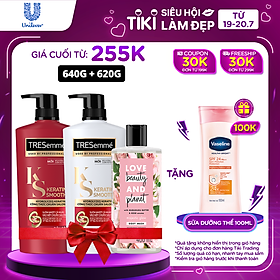 Combo Dầu Gội, Dầu Xả TRESEMME Keratin Smooth Dưỡng tóc khô xơ rối Công thức chuẩn salon Hydrolyzed Keratin trong Dầu Gội và dầu Xả dưỡng Tóc Vào Nếp Suôn Mượt 640g, 620g