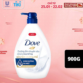 Sữa Tắm Dưỡng Thể 900G Dove Dưỡng Ẩm Chuyên Sâu Deeply Nourishing Với 1/4 Kem Dưỡng Da Mặt